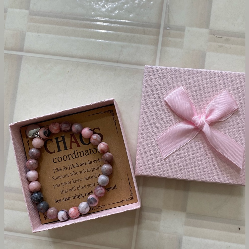 Chaos Coordinator Pink and Gray Beaded Bracelet in Pink Gift Box